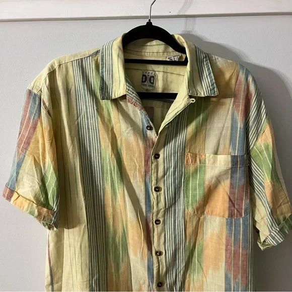 Vintage Shirt Multicolor Abstract Pattern Retro Short Sleeve Pastel Color Size M - Picture 2 of 10